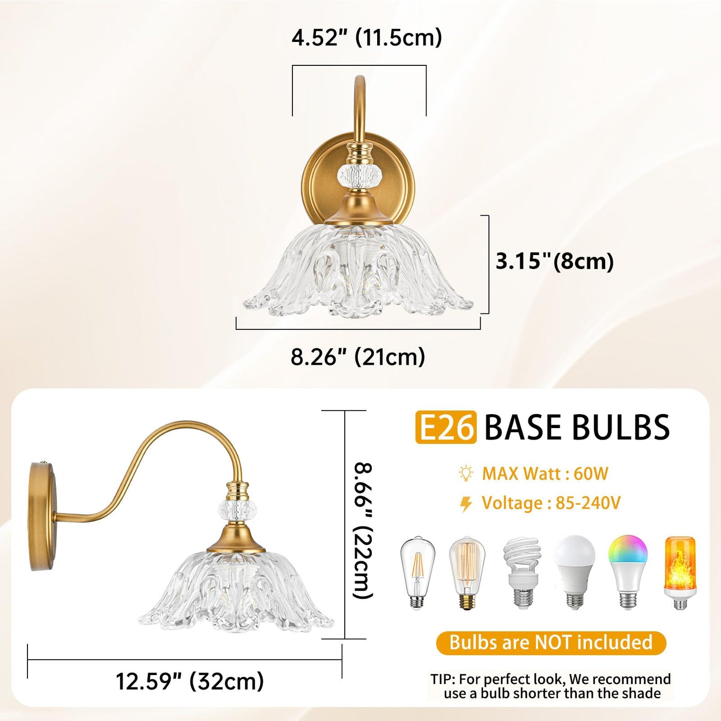 Sunkryster 1 Piece Vintage Wall Sconce With Floral Clear Glass Shade  Matte Brass Finish Wall Mount Lighting For Bathroom Vintage Bathroom Vanity Light Fixtures