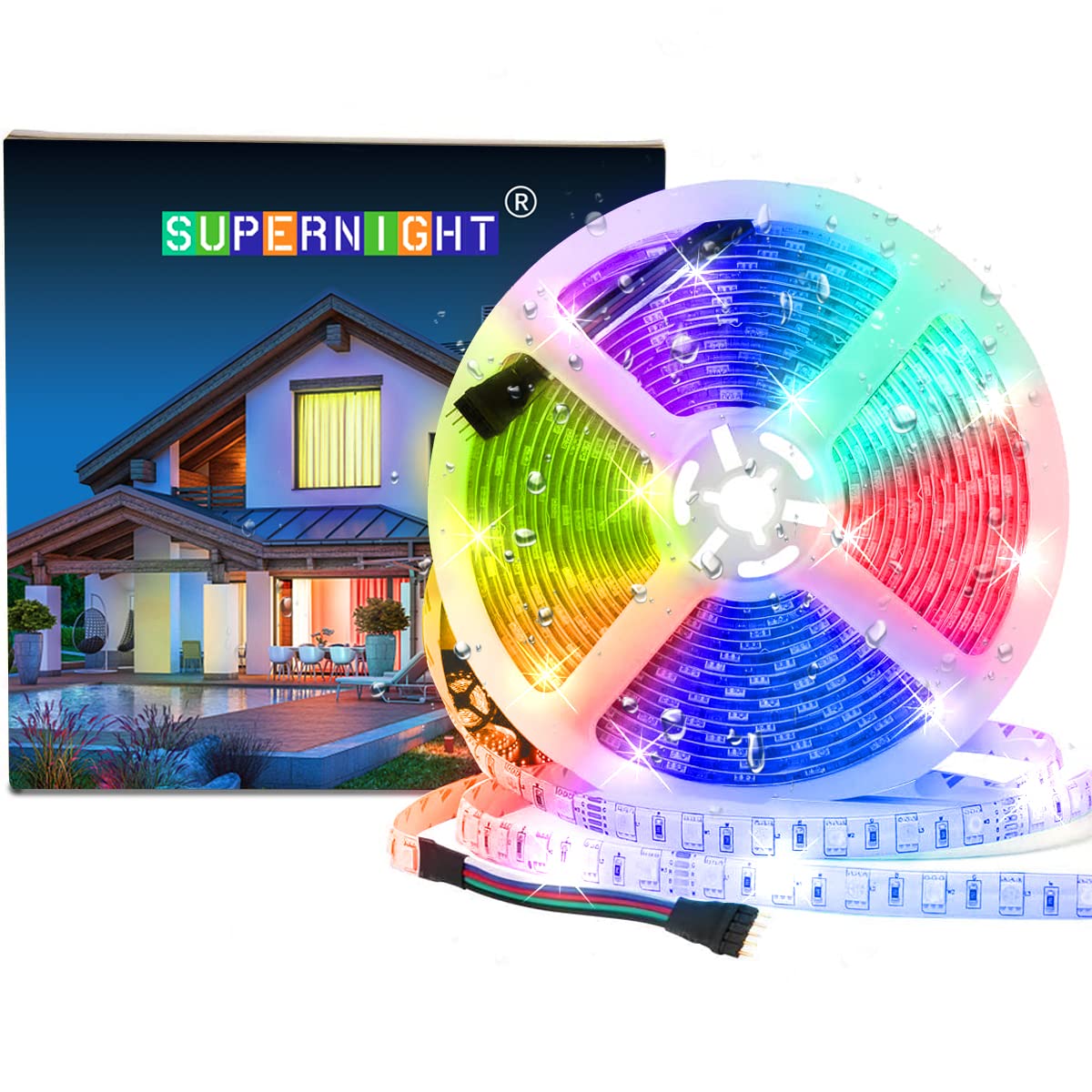 Supernight Rgbww Led Strip Light, 16.4Ft Waterproof Rgb + Warm White, 300 Leds, Model Ebt371-1, Multicolor