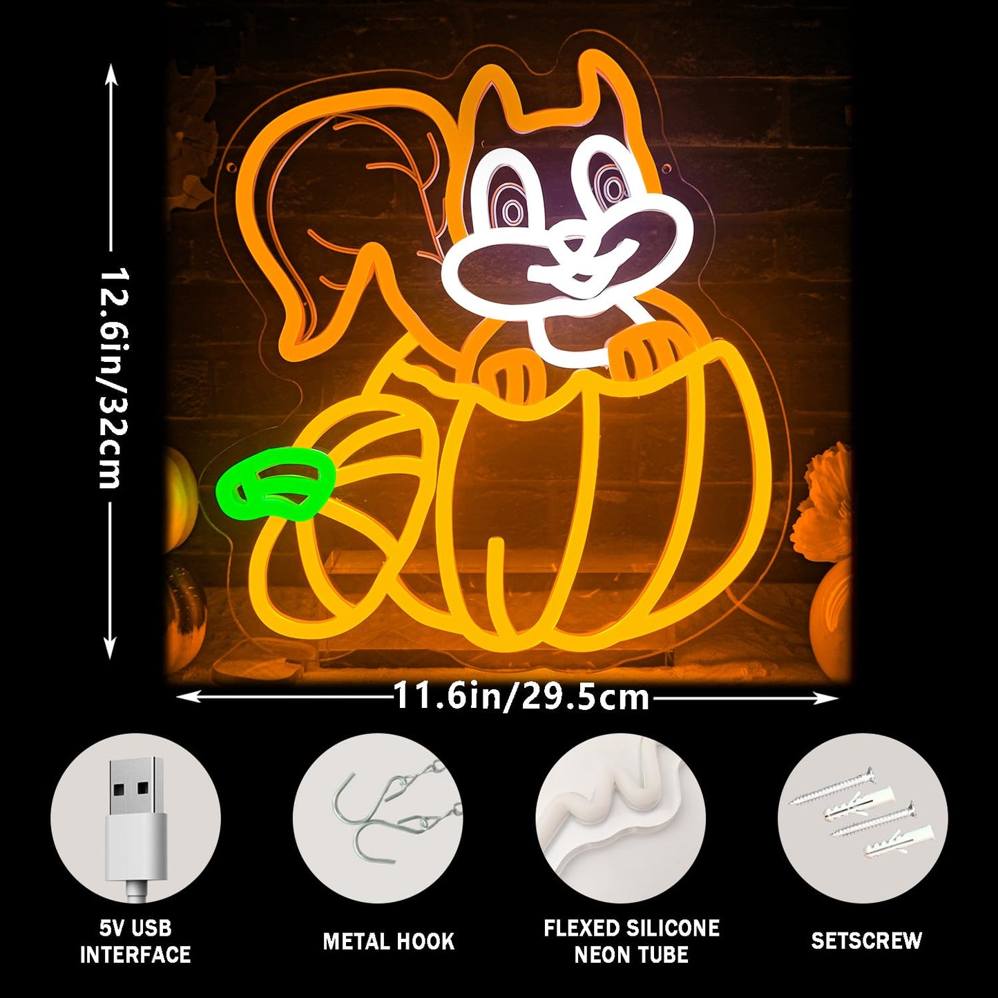 Squirrel Thanksgiving Neon Sign Dimmable Pumpkin Neon Light Sign Led Thanksgiving Led Sign For Home Hello Fall Neon Sign With For Window Indoor Thanksgiving Bedroom