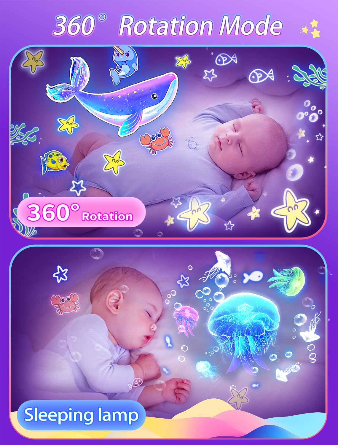 Eigther Night Light Projector with Bluetooth Speaker, Remote, Rechargeable, Small, White, Model EI-HGBT, 21 Film Sets