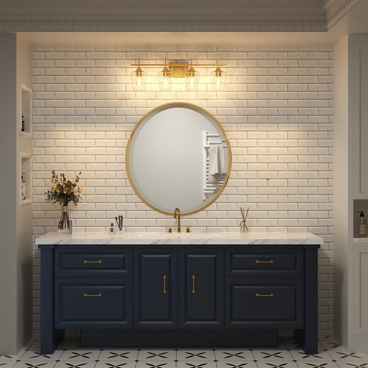 VONLUCE Bathroom Vanity Light, 4 Light Bathroom Light Fixture Over Mirror, Bathroom Wall Lamp with Clear Glass, Modern Gold Vanity Lighting fixtures for Bathroom, Bedroom, Hallway