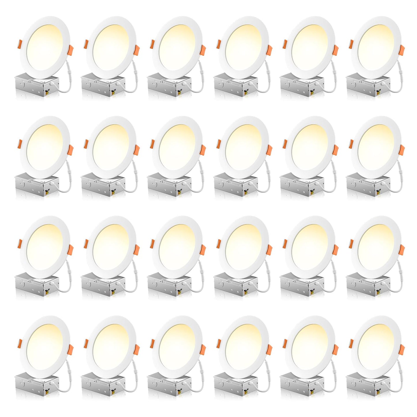 FREELICHT 24 Pack 6 Inch 5CCT Ultra-Thin LED Recessed Ceiling Light with Junction Box, 2700K/3000K/3500K/4000K/5000K Selectable, 1050LM Brightness, Dimmable Canless Wafer Downlight, 12WEqv110W-ETL&FCC