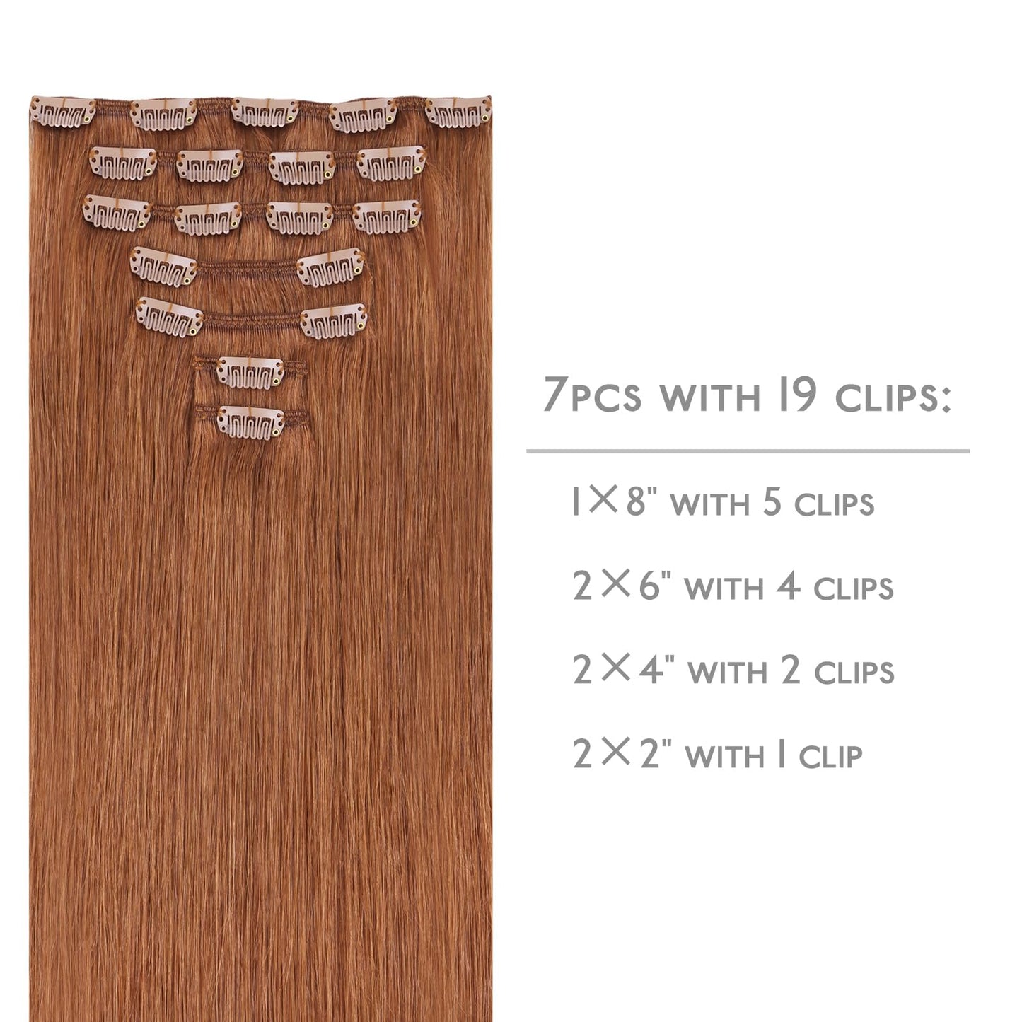 WENNALIFE Clip in Hair Extensions Real Human Hair, 20 Inch 120g 7pcs Cinnamon Terra Copper Remy Hair Straight Natural Extensione