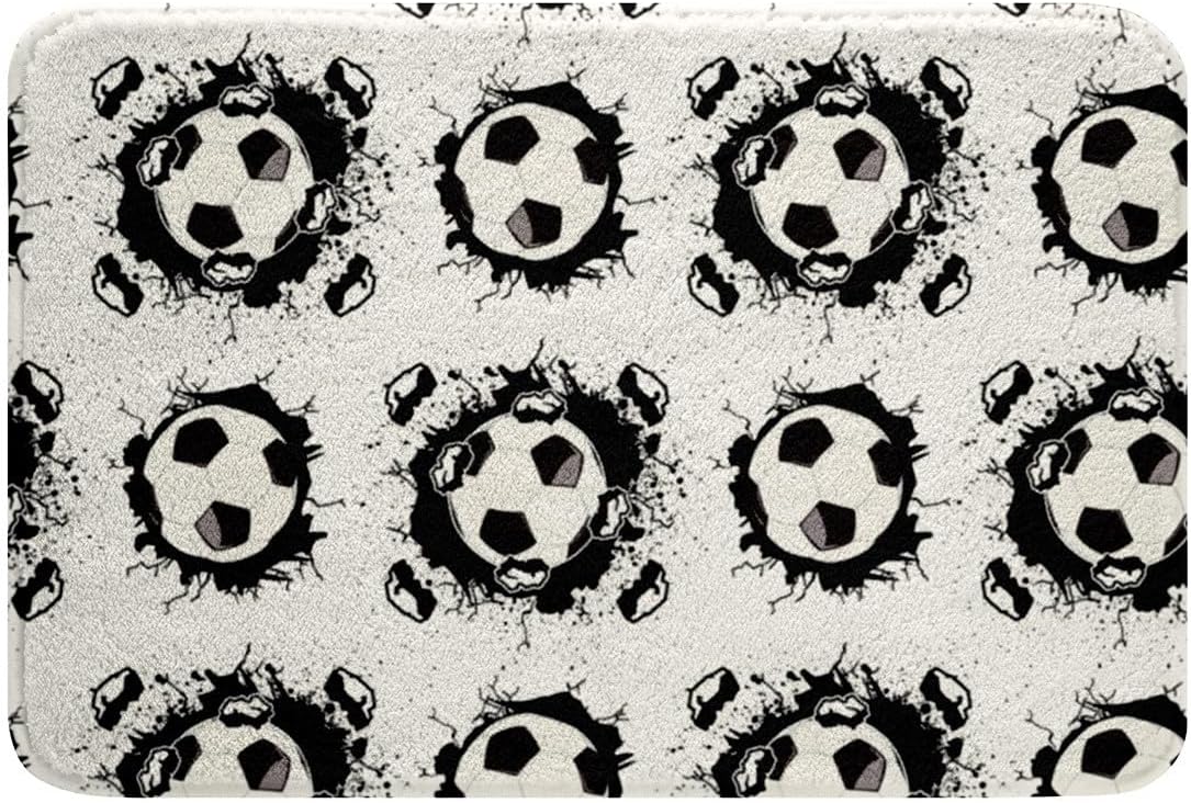 Feelyou Football Polyester Bath Rug Soccer Soft Fleece Door Carpet for Kids Boys Girls Ball Game Non Slip Bath Mat Sport Themed Bathroom Floor Indoor Doormat,16x24 Inch