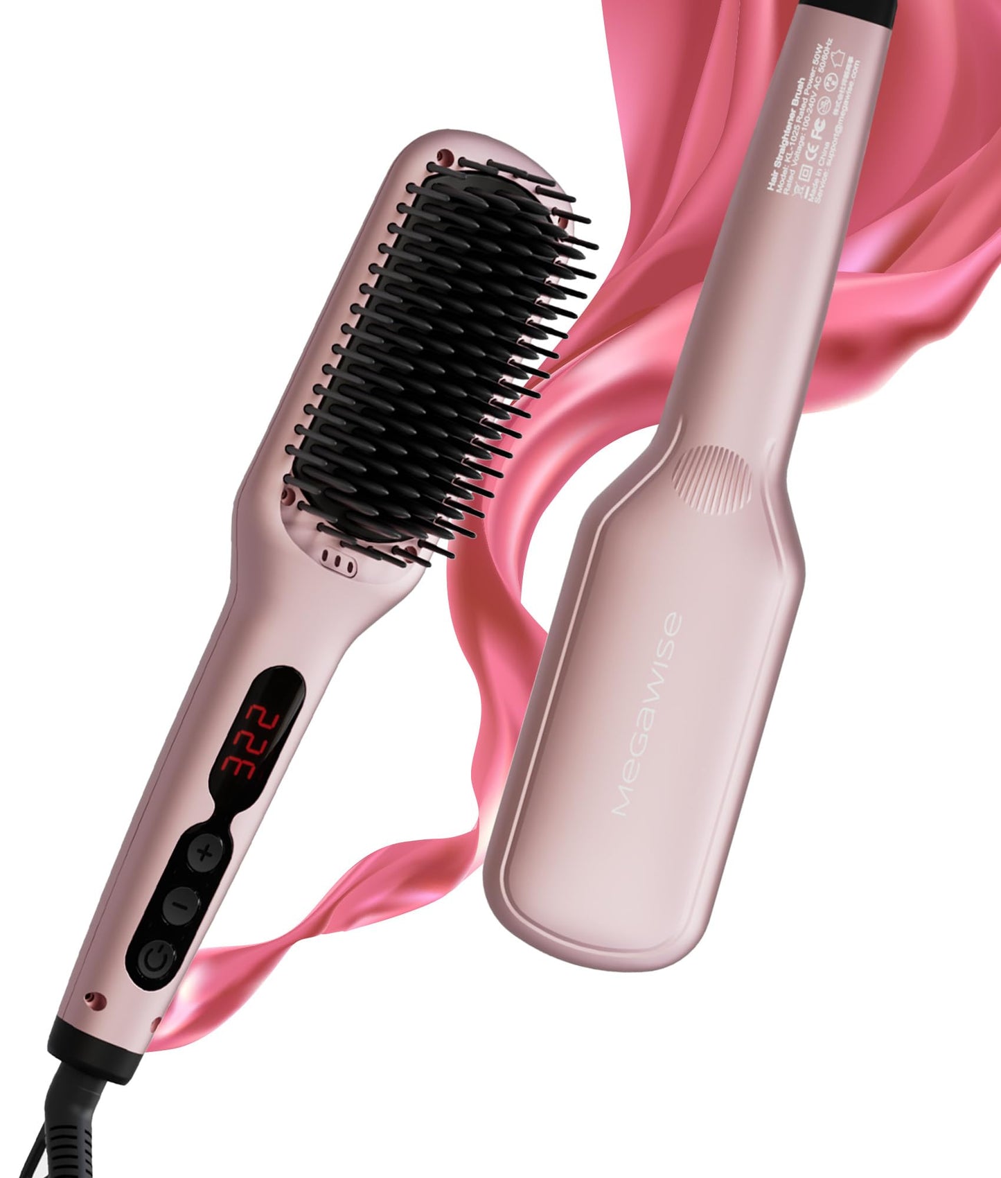 MEGAWISE Pro Ceramic Ionic Hair Straightener Brush for Home Salon | MCH Fast 20s Heating Tech with Auto-Off Safety | Anti-Scald