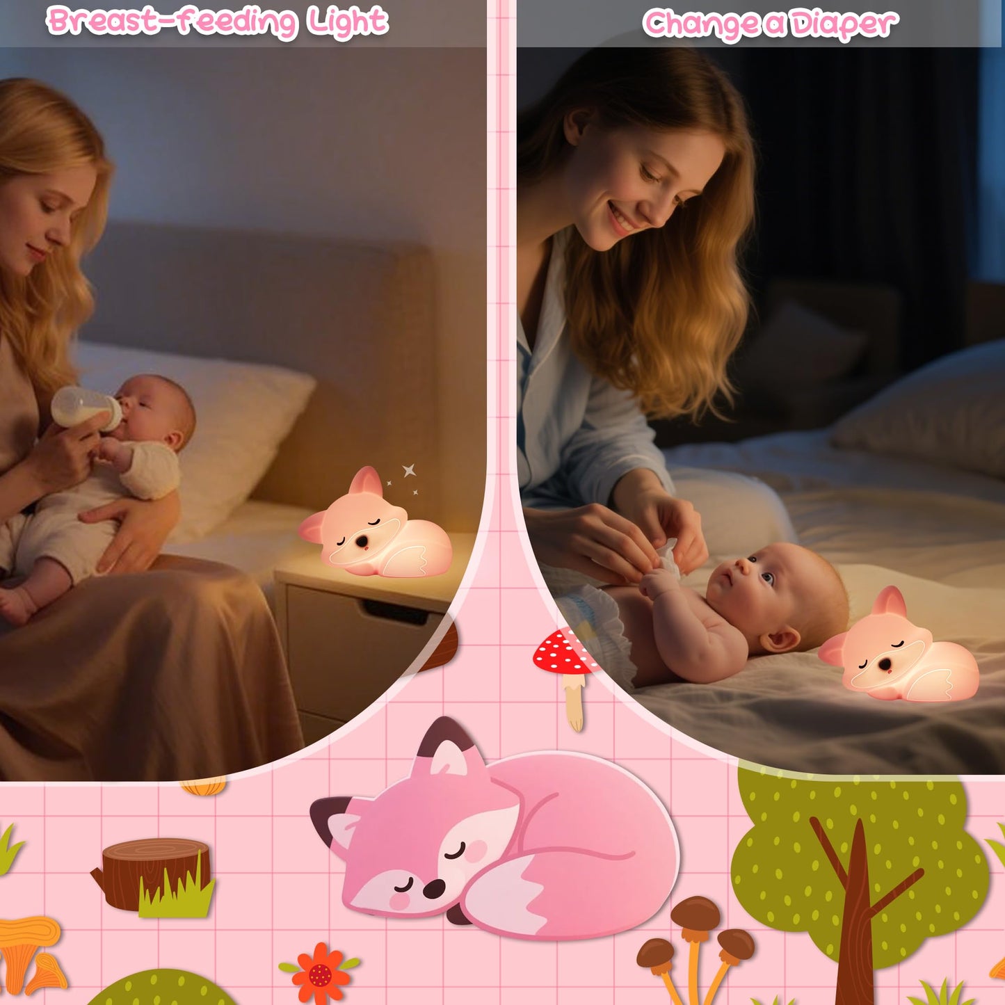 Okayera Fox Lamp For Girls  Pink Silicone Squishy Fox Shaped  20 Mins Auto-Off Rechargeable Dimmable Night Light  Fox Gifts For Nursery Baby Girl Women  Christmas Idea