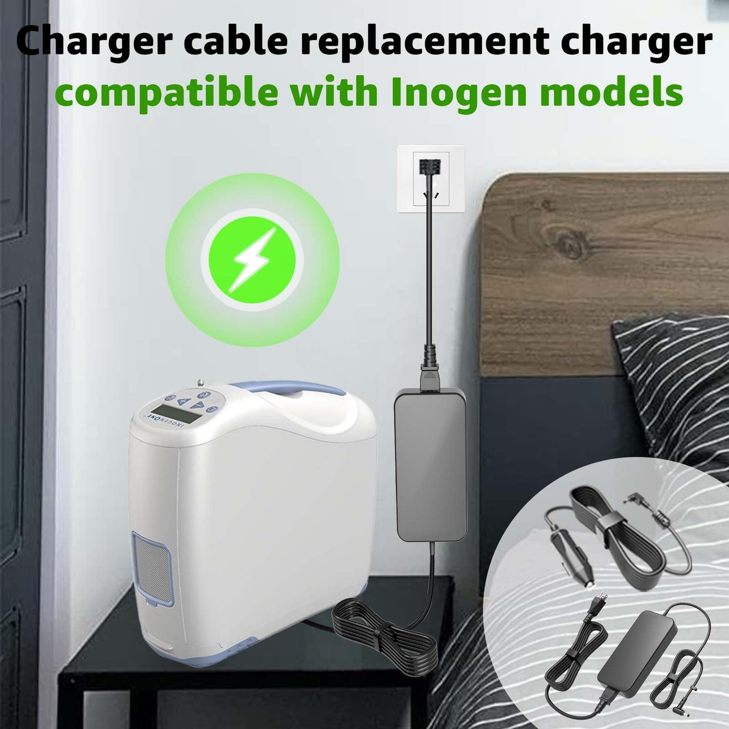Norward Charger for Inogen One G1 G2 G3 G4 G5, 12V Car Charger & 19V AC Charger Compatible with Inogen one g5 Accessories for ADP-120RH BA-301 BA-302 BA-303 Oxygen Concentrator