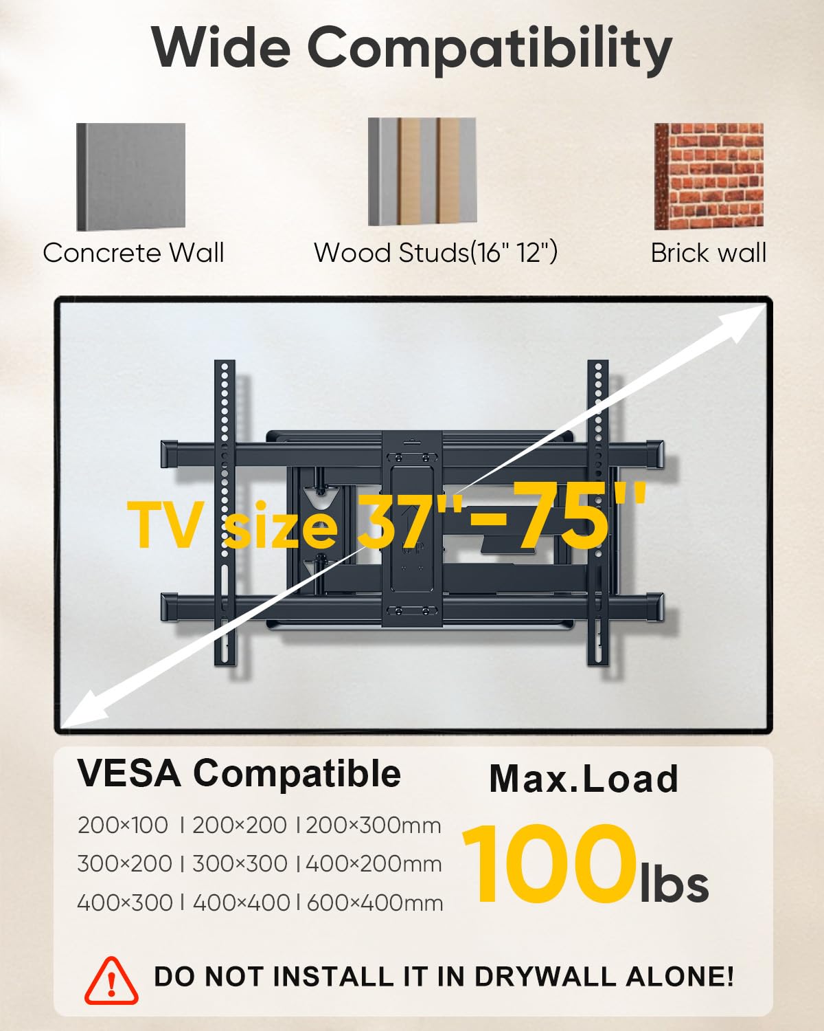 FORGING MOUNT Long Arm TV Mount for Most 37-75 Inch TVs, 30 Inch Long Extension Arm Corner TV Wall Mount, Full Motion Wall Mount Swivel, Tilt, Articulating Bracket Max VESA 600x400mm up to 100lbs