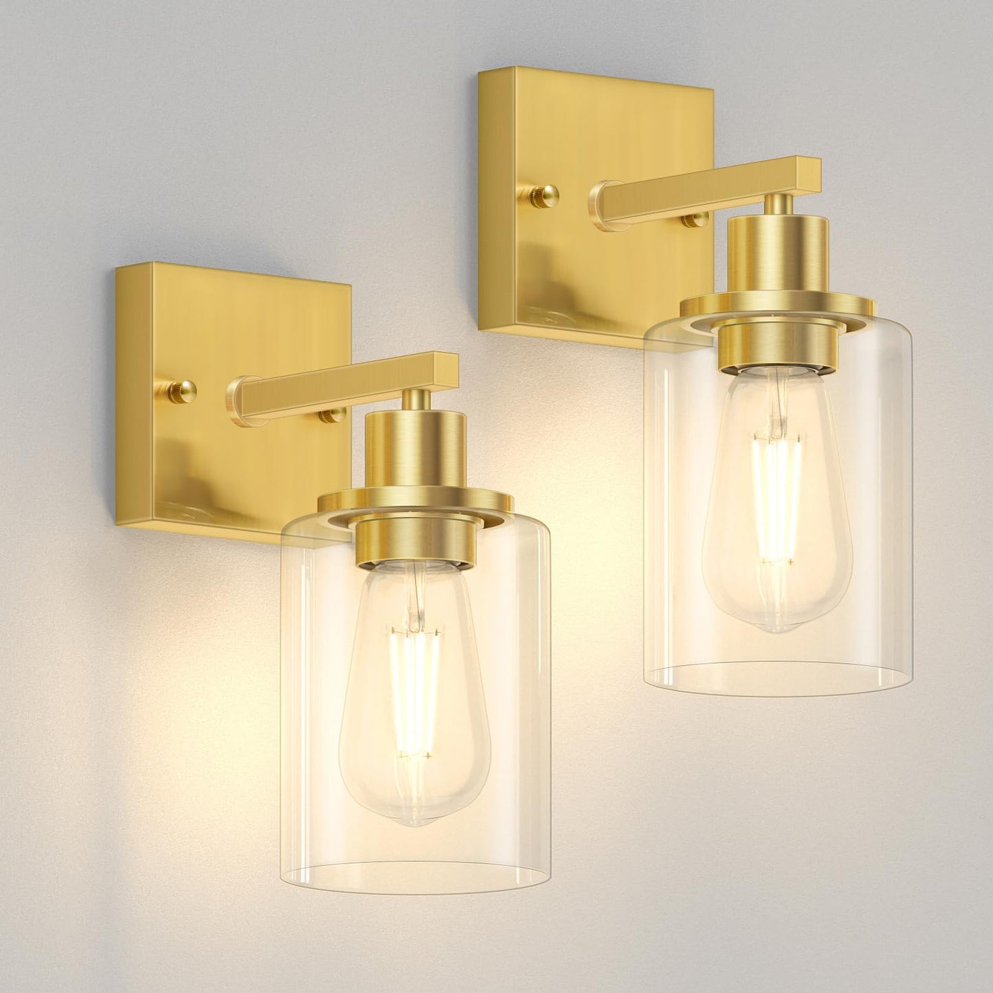 Licperron Gold Wall Sconces Set of 2, Modern Glass Shade Lighting Fixtures for Bathroom, Bedroom, Living Room, Hallway, E26 Base