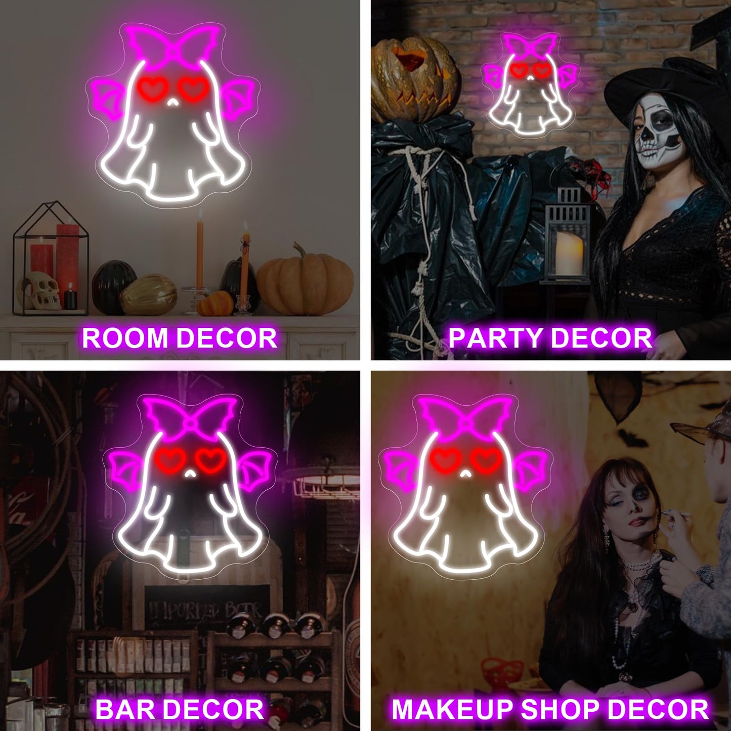Bat Ghost Neon Sign Spooky Halloween Neon Decor Gothic Style For Halloween Decor Unique Gift For Kidroom Decoration Funny Bedrooms Wall Art Party  14.2X13