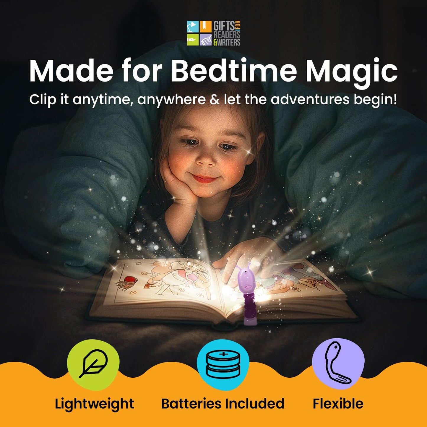 Gifts For Readers & Writers Led Reading Light - 2-In-1 Bookmark & Clip-On, Battery Operated, Alien Purple, Model 4947
