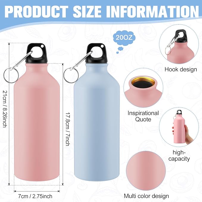 Domensi 12 Pcs 20oz Aluminum Water Bottles Bulk Reusable Water Bottles Lightweight Leak Proof Aluminum Sports Bottles with Twist Cap Buckle for Gym, Hiking, Cycling, Camping, Fishing