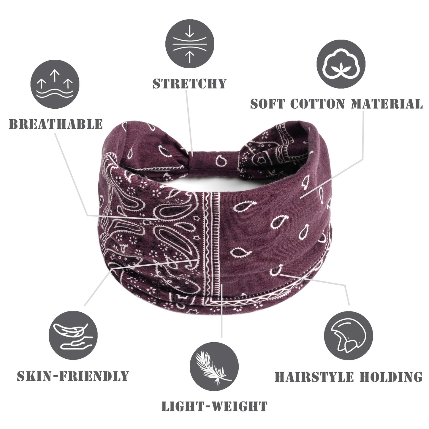 FULZTEY Boho Headbands for Women Fashion Cashew Head Bands Knot Wide Headwrap African Bandanas Turban Stretch Fabric Cotton Yoga