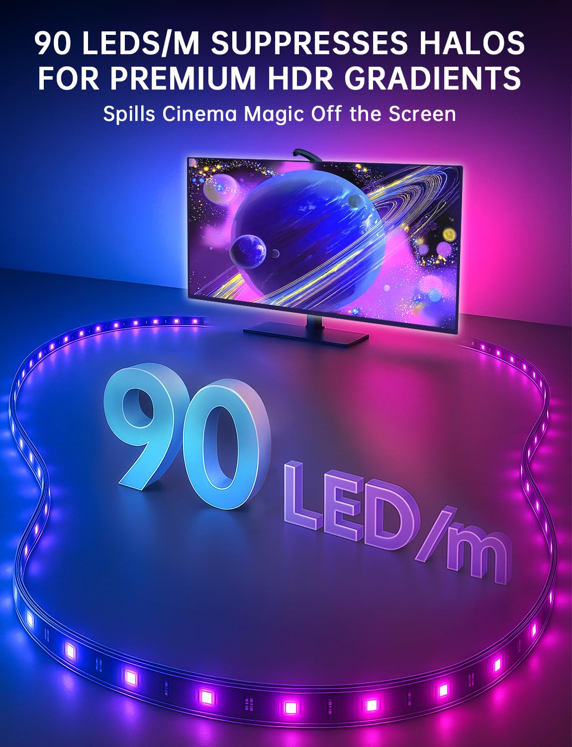 Qtu Tv Led Backlight With Sensor  14.7Ft Cuttable Rgb Strip Lights For 55-65 Inch Screen & Pc Monitor  Smart App Control  Game And Music Sync Color That Changing With Tv