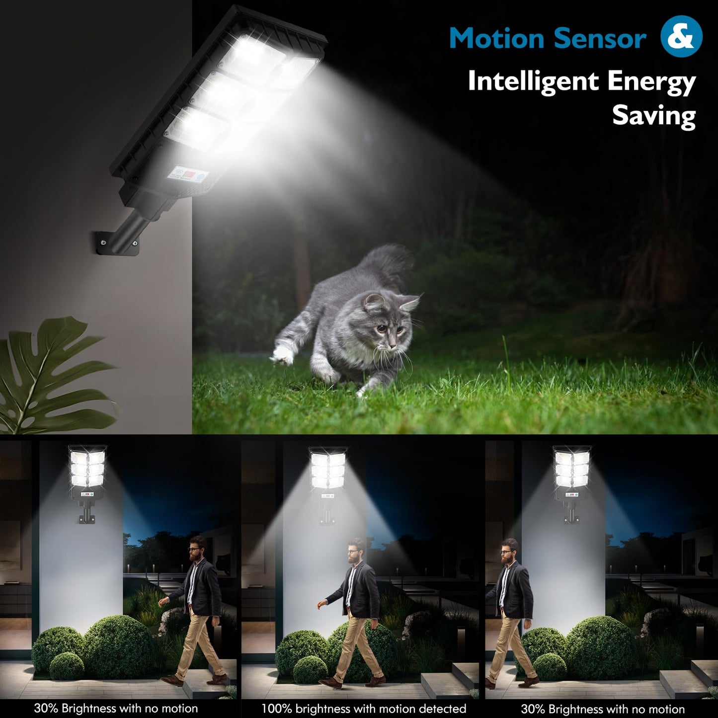 VUAA Outdoor Solar Lights, 6500K 10000LM, Motion Sensor, Remote Control, 6 Pack, Black, Model JI-6630-FBA-6