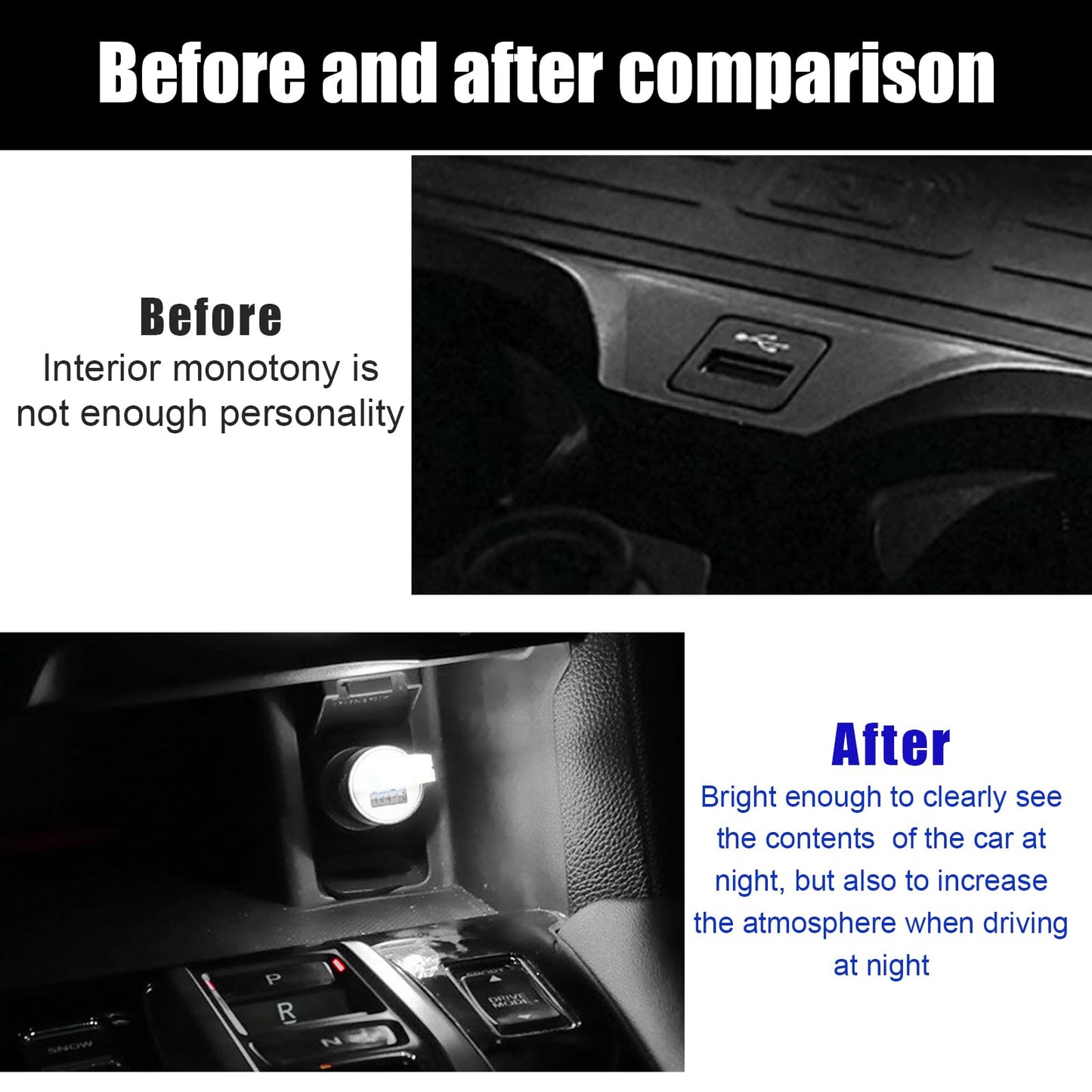 Sylvil 2 Pcs Usb Led Car Interior Atmosphere Lamp  Portable Mini Led Night Light  Plug-In Usb Interface Trunk Ambient Lighting Kit  Universal Interior Car Accessories (White)
