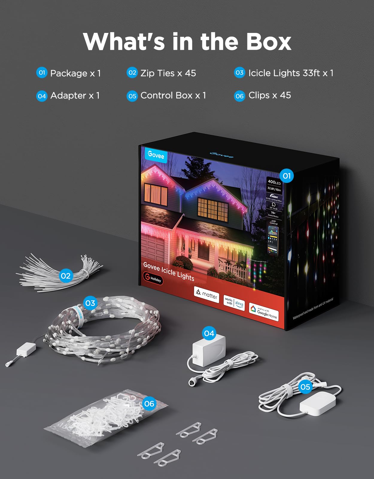Govee Icicle Lights, Smart RGBIC Christmas Lights for Outside, 33ft with 400 LEDs Icicle Christmas Light Outdoor, IP67 Waterproof, Music Sync, Voice Control, 78+ Scene Modes for Holiday Decor