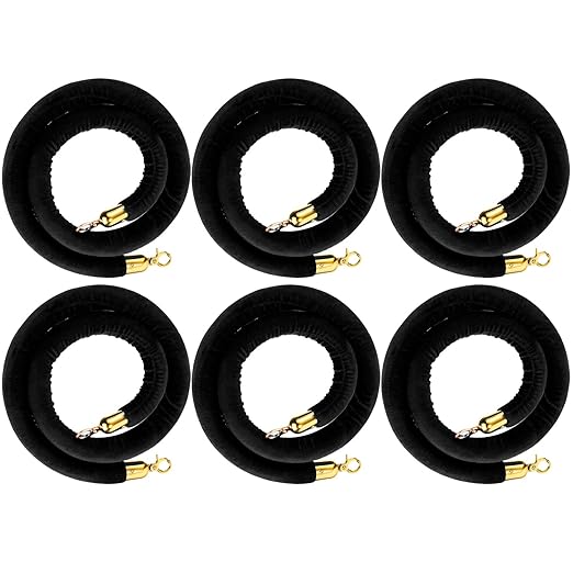 Woanger 6 Pack Velvet Stanchion Rope, 5 Feet Crowd Control Stanchion Ropes Safety Barrier with Gold Plated Hook for Carpet...