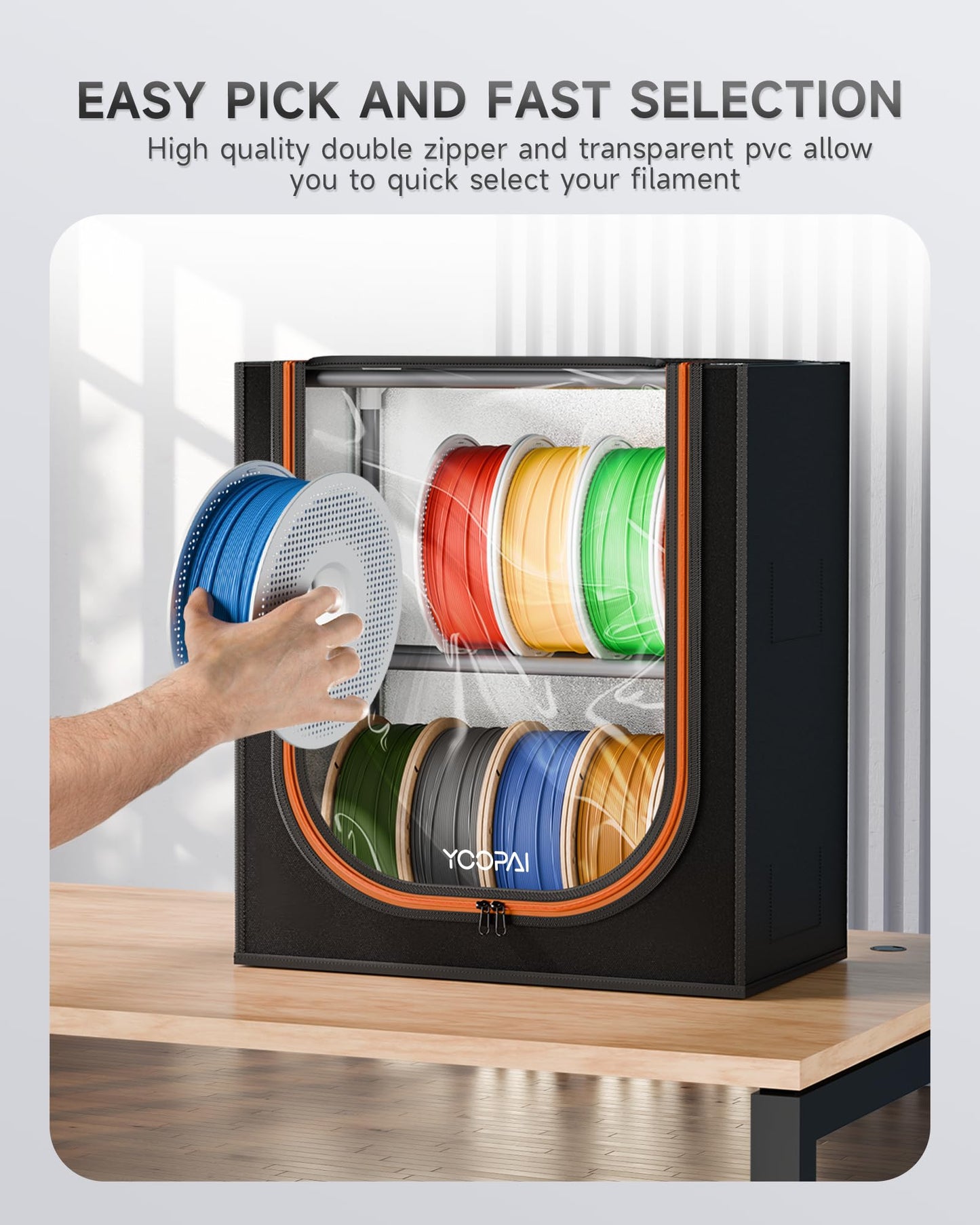YOOPAI 3D Printer Filament Storage Box with Desiccants - 2 Tiers Metal Filament Storage Rack with Cloth Cover,Holds Up to 12 Rolls of Filaments - 3D Filament Holder for Home, Office Workshop, Studio