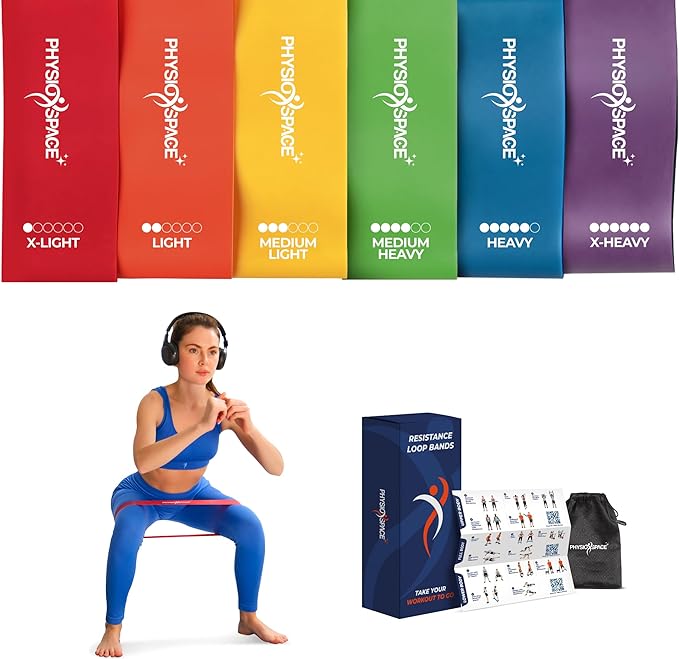 PhysioSpace Resistance Bands Loop Set – 6 Mini Loop Bands for Glutes, Legs & Core Workouts. PT-Inspired for Physical Thera...