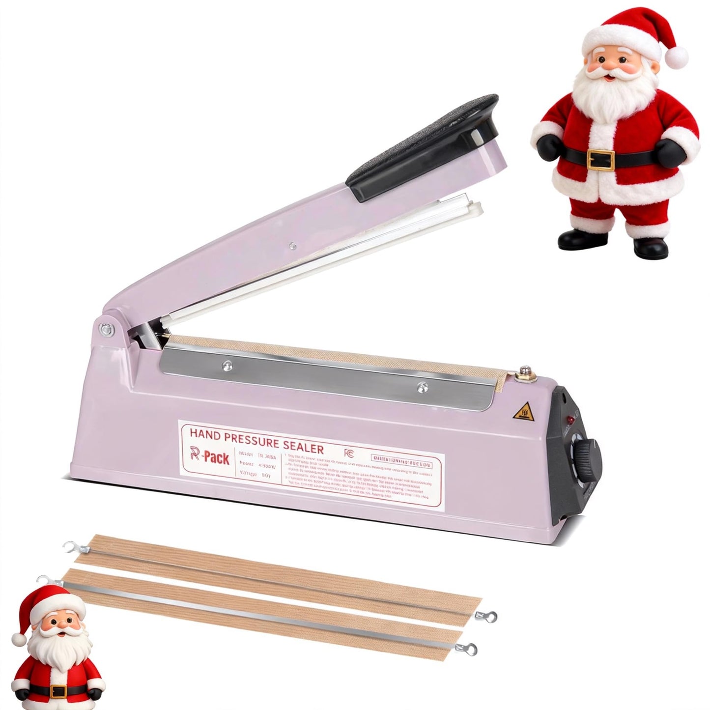 R-PACK Impulse Heat Sealer with Cutter, Heavy-Duty Bag Sealing & Cutting Machine, 2 Extra Replacements（Purple, 8inch）