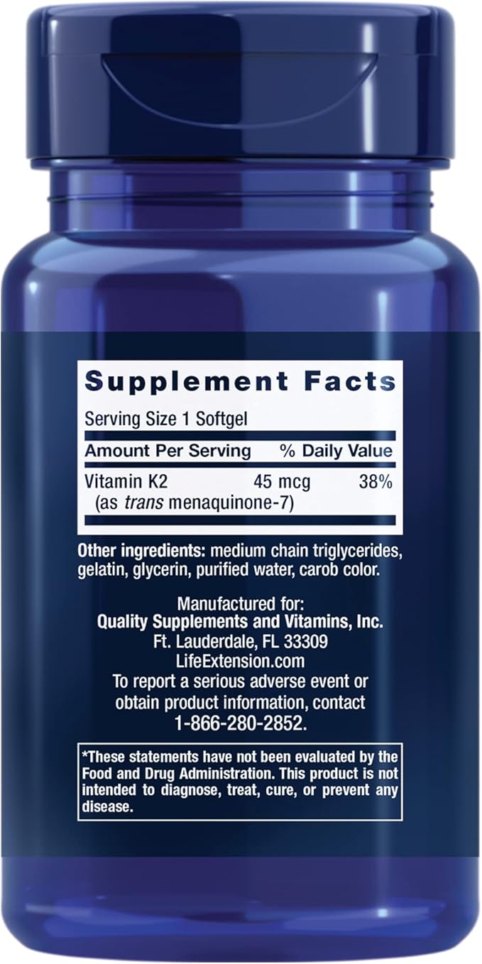 Life Extension Low Dose Vitamin K2 and Vitamin D3 Supplement Bundle - 90 Softgels and 60 Softgels