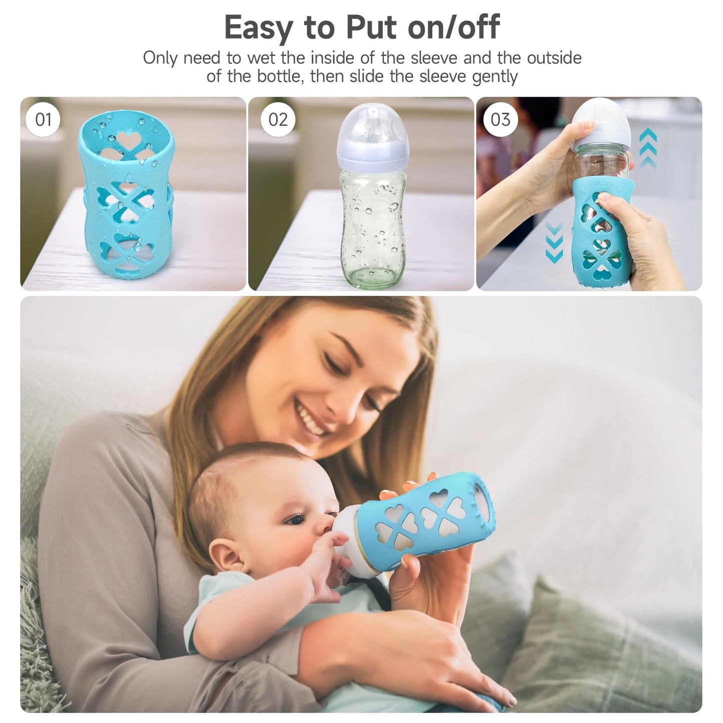 Morlike Silicone Baby Bottle Holder Sleeves Fit for Philips Avent Natural Glass Baby Bottles 8oz, 100% Silicone Baby Bottle Covers for SCY913, Protecting Glass Bottles, Dishwasher Safe (4 Pack)