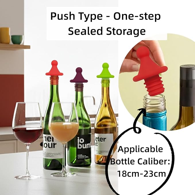 Silicone "Hat" Wine Stopper for Wine Bottles, Tight Bottle Sealer to Keep Wine Fresh, Cute Fun Stoppers for Wine Lovers - Standard Bottles Are Applicable, 1.57 * 2.17in (Red)
