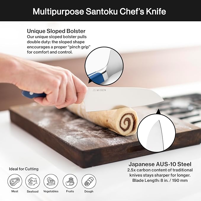 Misen Japanese Santoku Chef Knife - 7.5 Inch High Carbon Stainless Steel - Classic Japanese Knife Design for Cutting, Slicing, and Chopping - Razor Sharp Japanese Style Kitchen Knife, Black