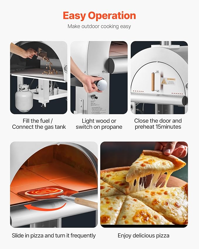 VEVOR Dual Fuel Giant Pizza Oven Outdoor, 26" Artisan Large Pizza Ovens, Pellet & Propane Gas Kiln Pizza Maker with Wheels, Pizza Stone, Multi Fuel Cooker for Camping & Backyard