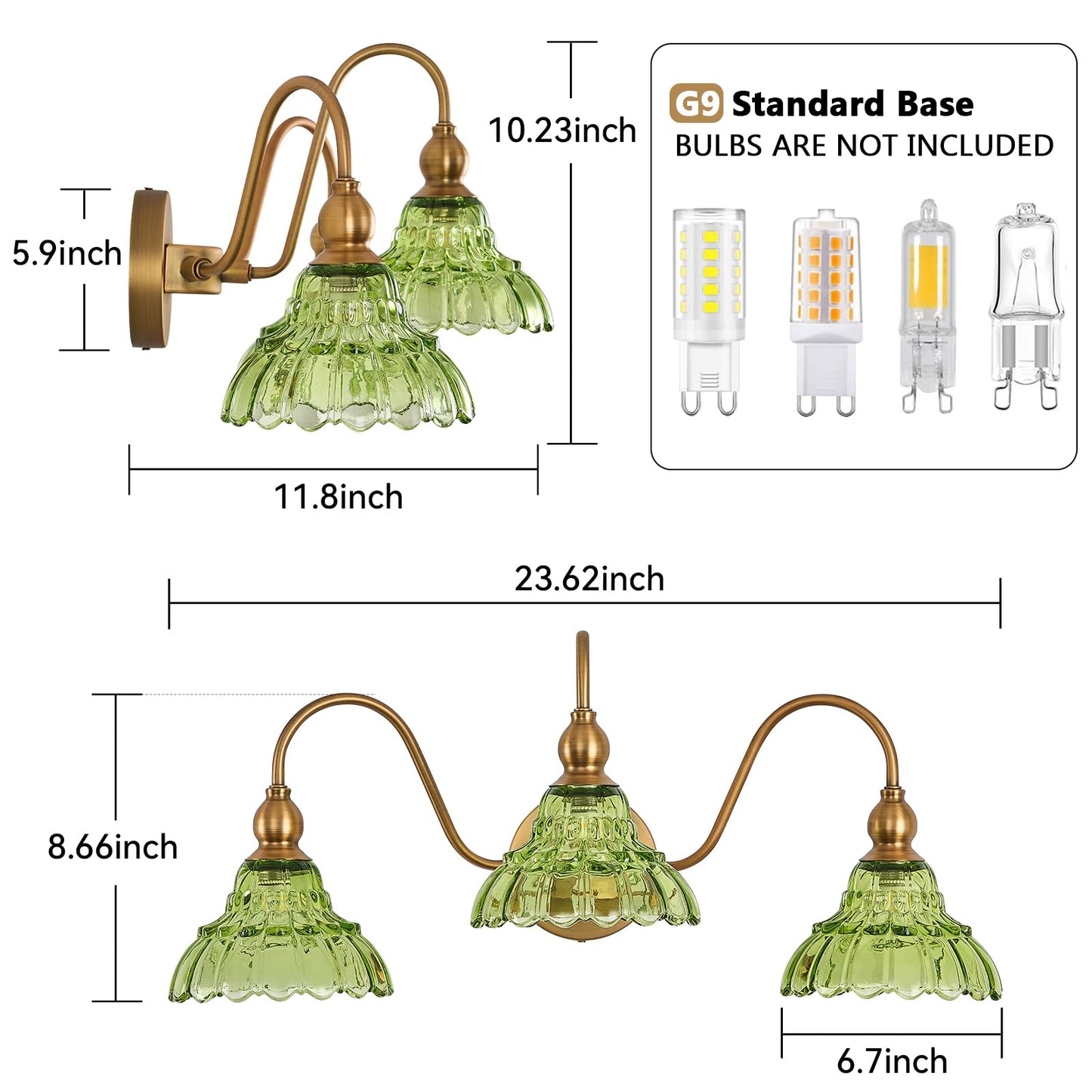 Tlolgt Vintage Bathroom Vanity Light 3-Light Bedroom Vanity Lighting Fixtures Green Wall Sconces For Living Room Hallway Dining Room Kitchen