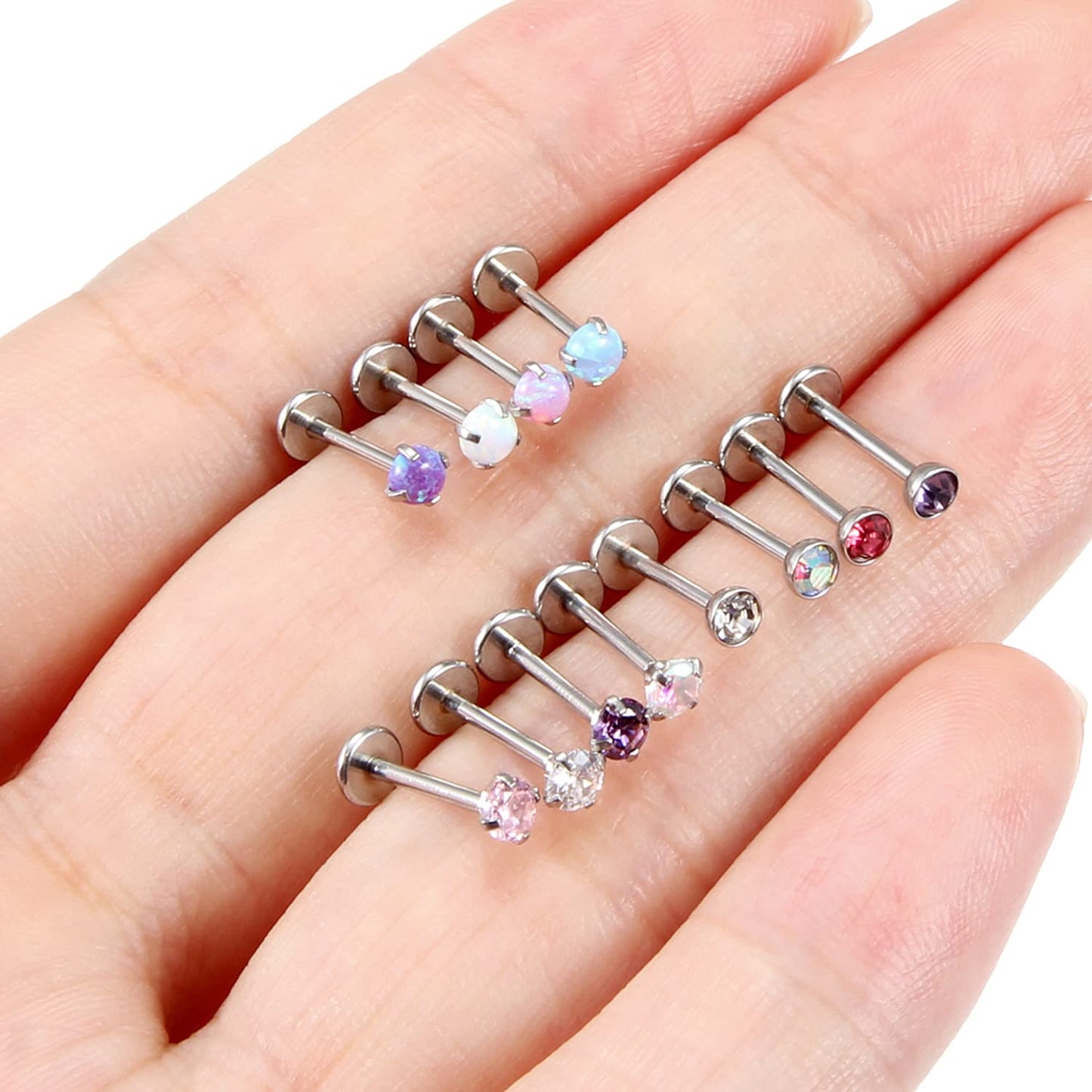 Kridzisw 18G Theadless Push in Nose rings Stud Piercing Jewelry for Women Surgical Stainless Steel Silver Flat Back Cartilage Tr