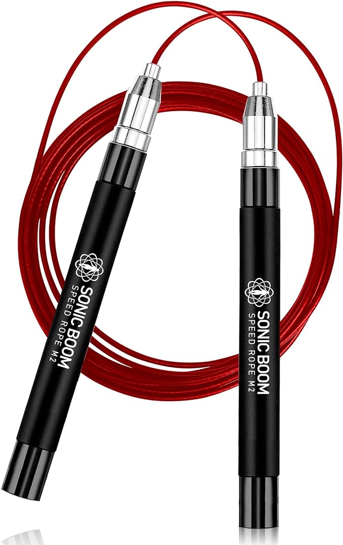 Epitomie Fitness Sonic Boom M2 High Speed Jump Rope - Patent Pending Self-Locking, Screw-Free Design – Weighted, 360 Degre...