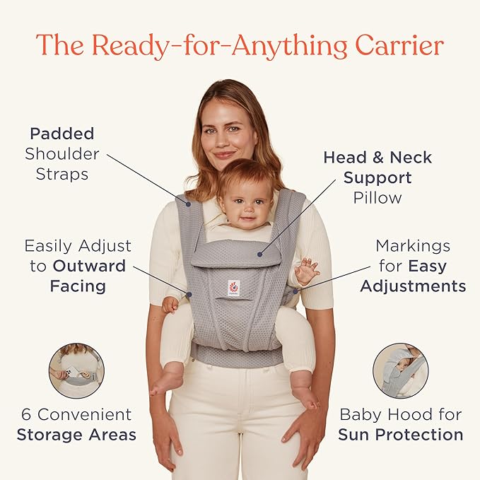 Ergobaby Omni Deluxe Baby Carrier Newborn to Toddler - Breathable Baby Carriers for Summer - All-Position Carrier with Enhanced Lumbar Support & Airflow (7-45 Pounds), Mesh, Soft Olive