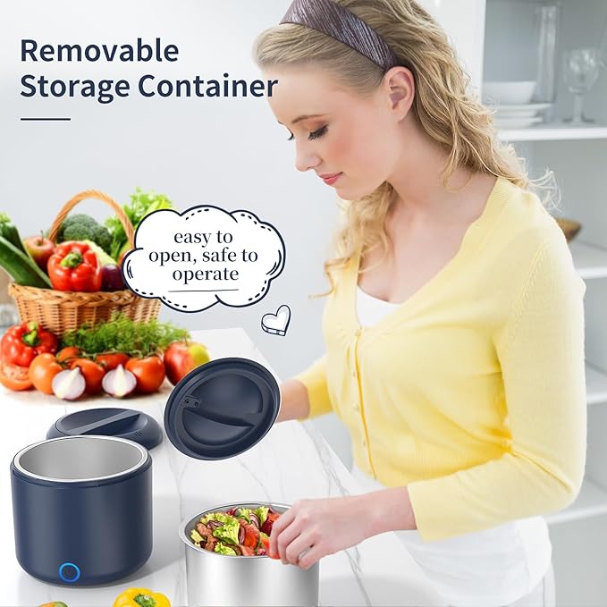 41-Ounce Electric Lunch Box 80W Heated Lunch Box, Portable Food Warmer for Work with 1.2L 304 Stainless Steel Container and 12V/24V/110V/220V Compatibility in Car Truck