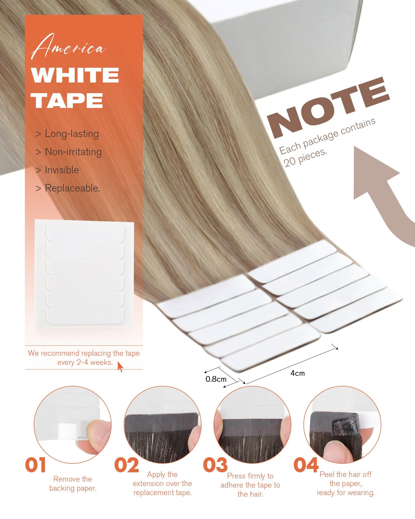 Sunny Hair Tape in Hair Extensions Real Human Hair Invisible Remy Hair Extensions Tape ins for Women Lightest Brown Highlight Pl