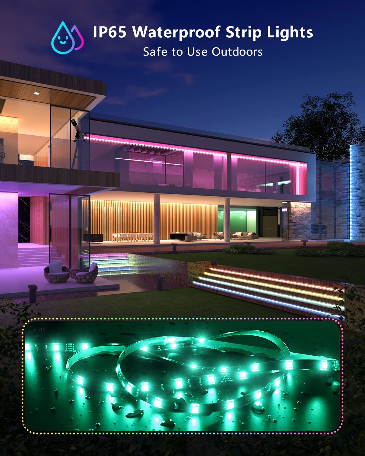 Miheal 32.8 Ft Led Strip Lights Kit, 300 Leds, Waterproof 5050 Rgb, With Rf Controller, For Home, Kitchen, And Bedroom Decoration