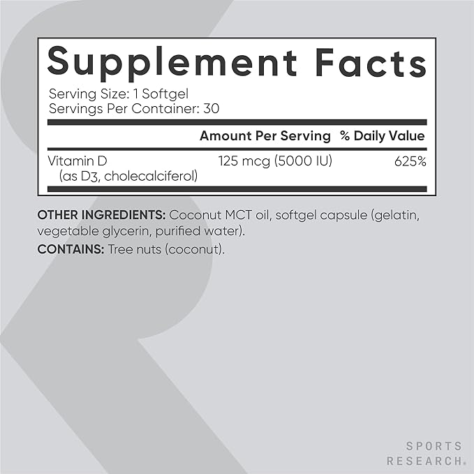 Sports Research Triple Strength Omega 3 Burpless Fish Oil 1250mg from Wild Alaska Pollock, Vitamin D3 5000 IU with Coconut MCT Oil (125mcg) and Vegan Biotin 5000mcg Vitamin B7-30 Softgels Each