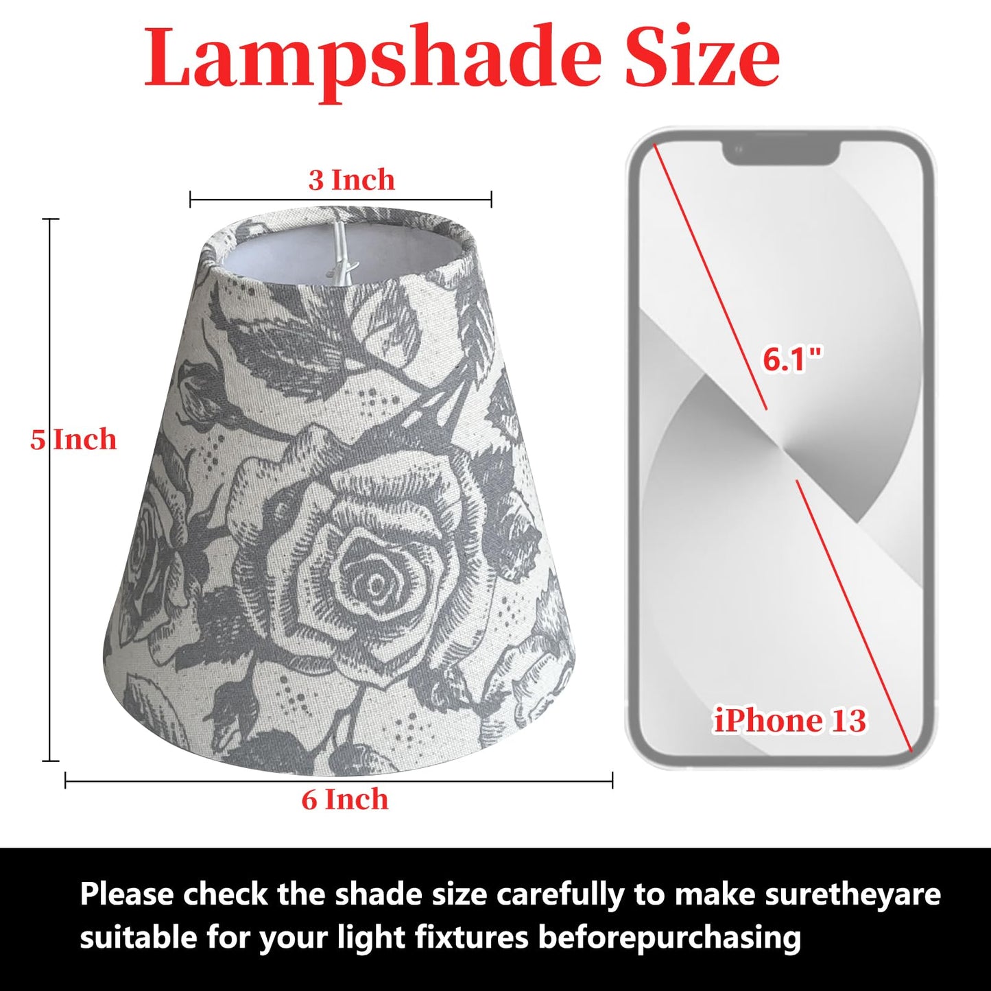 TOOTOO STAR Clip-On Lamp Shade Set of 2, Printed Linen, 3x6x5 Inch, Model 0212YH-1