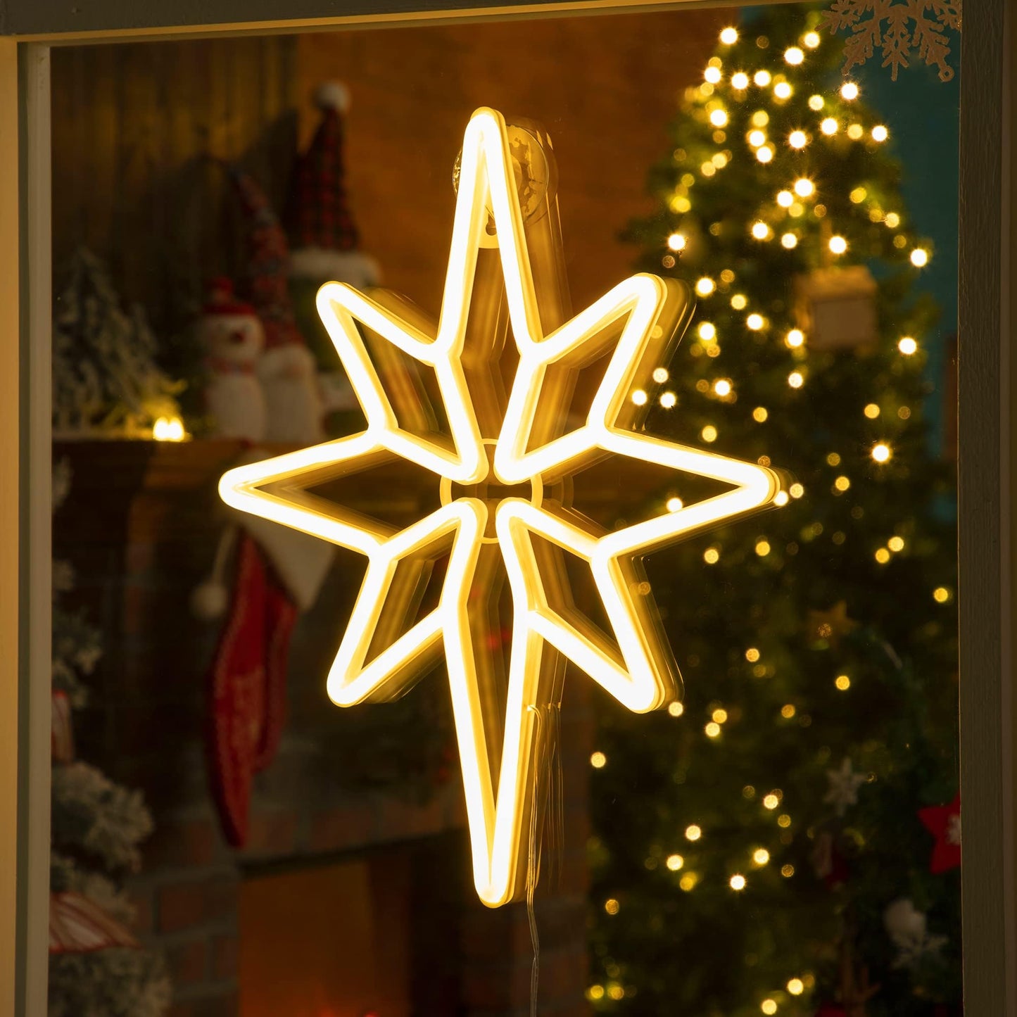 Enhon 2 Pack 16 Inch Bethlehem Star Window  Christmas Star  Nativity Lighted Outdoor  Usb Powered Or Battery Operated Bethlehem Christmas Neon Light For Window Bedroom Indoor Decor (Warm White)