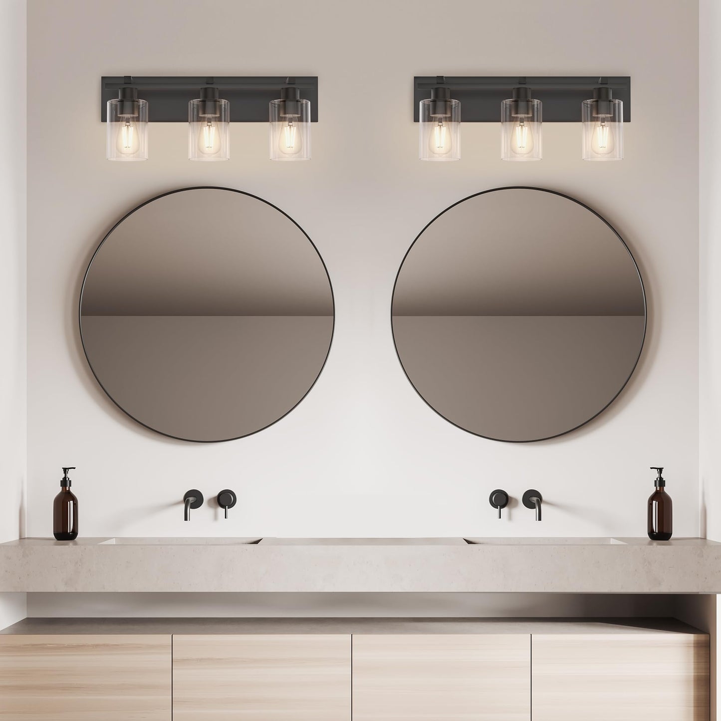Espird Bathroom Vanity Light,3 Light Matte Black Light Fixture with Thickened Clear Glass Shade, 21 inch Modern Wall Sconce, Bathrooms Vanity Light Over Mirror for Bathroom
