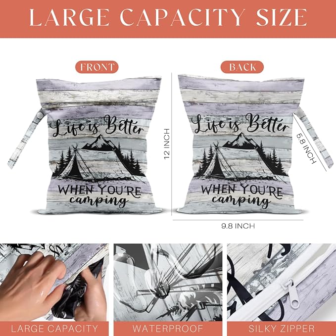 4 Pack Camping Wet Bag Waterproof Reusable Wet Dry Bag for Swimsuit Diaper Travel Beach Outdoor Toiletries Funny Novelty Gifts for Campers Camping Accessories for Rv Camper Women Birthday Christmas