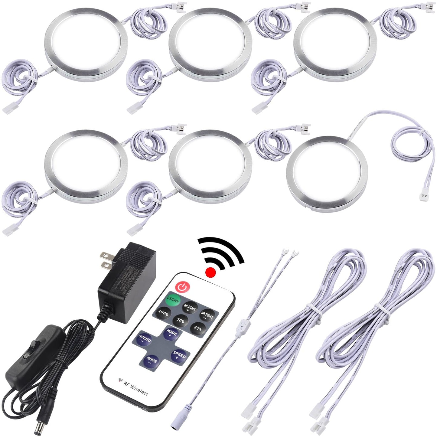 Lvyinyin LED Puck Lights Kit, Dimmable, RF Remote, Daylight 6000K, 6 Lights, Model LYY-HI-009-03, Low Profile 0
