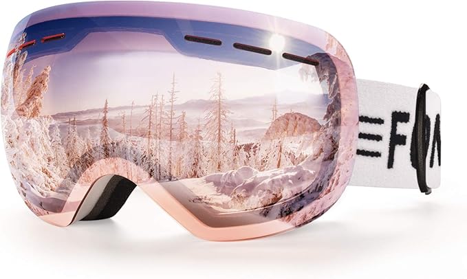 FONHCOO Ski Goggles for Men Women, Anti-Fog OTG Snow Snowboard Glasses with Detachable Lens for Skiing Skating, UV Protection