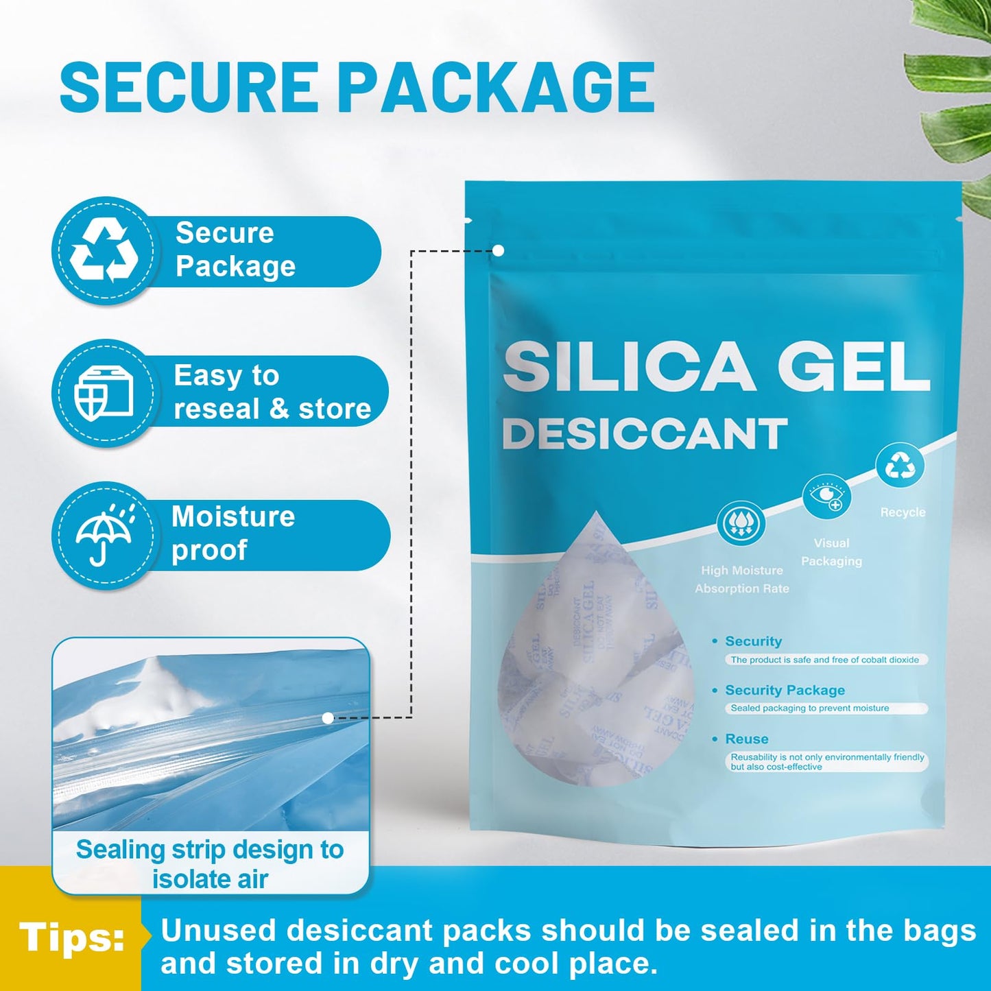 VOISEN 50 Gram 50 Pcs Color-Indicating Silica Gel Packets, Premium Food Grade Desiccant, Transparent Desiccant, Desiccant Packets for Storage, Premium Desiccant Packs for Food, Electronics, Closet