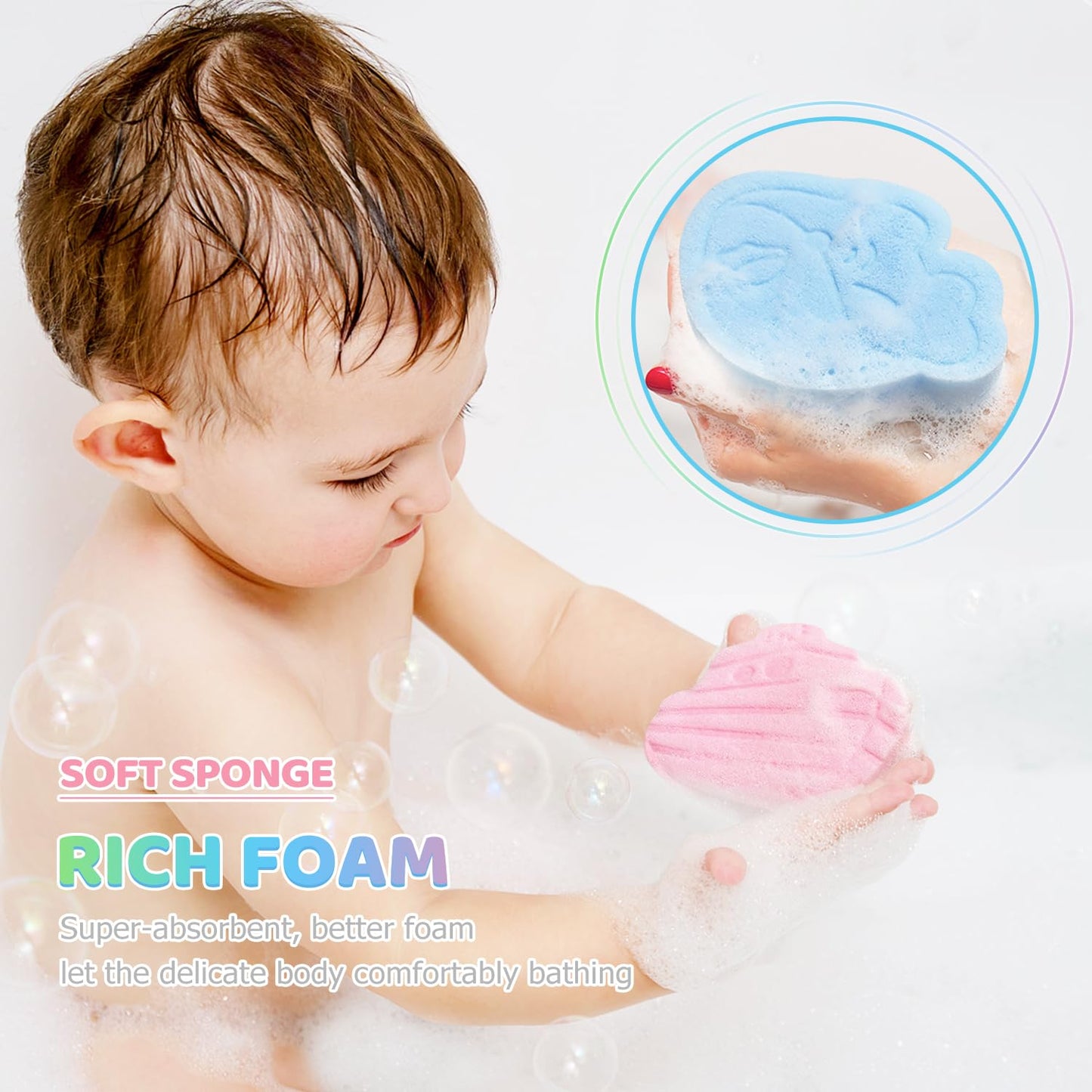 DANCELF Baby Bath Sponge, Natural Cute Shapes Soft Shower Sponges for Bathing, Bathtub Foam for Infants and Toddler, 3pcs : Blue