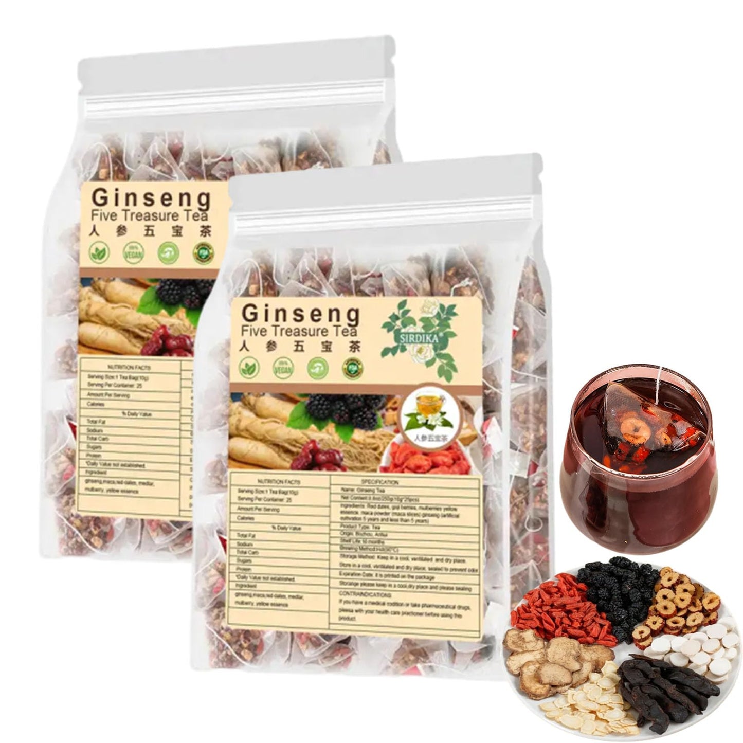 Qiuumey Ginseng Kidney Tea - Organic Herbal Blend for Men & Women, 2 Bags (50 pcs) - Healthy Cleanse Tea