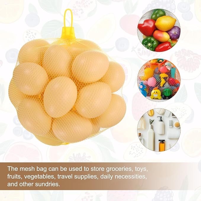 uxcell 100Pcs Reusable Produce Mesh Bags, 35cm Mesh Nylon Netting with Loop-Style Closures, Stretchable Egg Hatching Bags for Fruit Vegetable Storage, Yellow