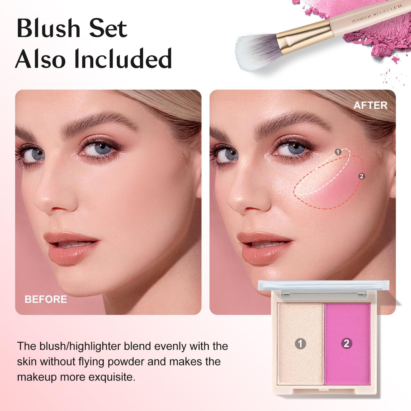 Color Nymph Beginner Makeup Set, Full Starter Cosmetics Set for Teenager Girls with Eyeshadow Palette Blush Lipstick Lip Pencil Eye Pencil Brush Mascara Portable Bag