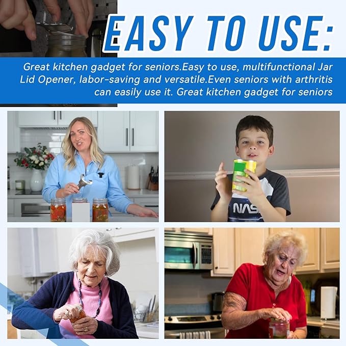 For Mason Jar Opener - Easy Grip Manual Handheld Lid Remover for Canning, Bottles & Jars - No Dents or Damage, Rust-Resistant, Multi-Purpose Kitchen Tool (Vintage Style)